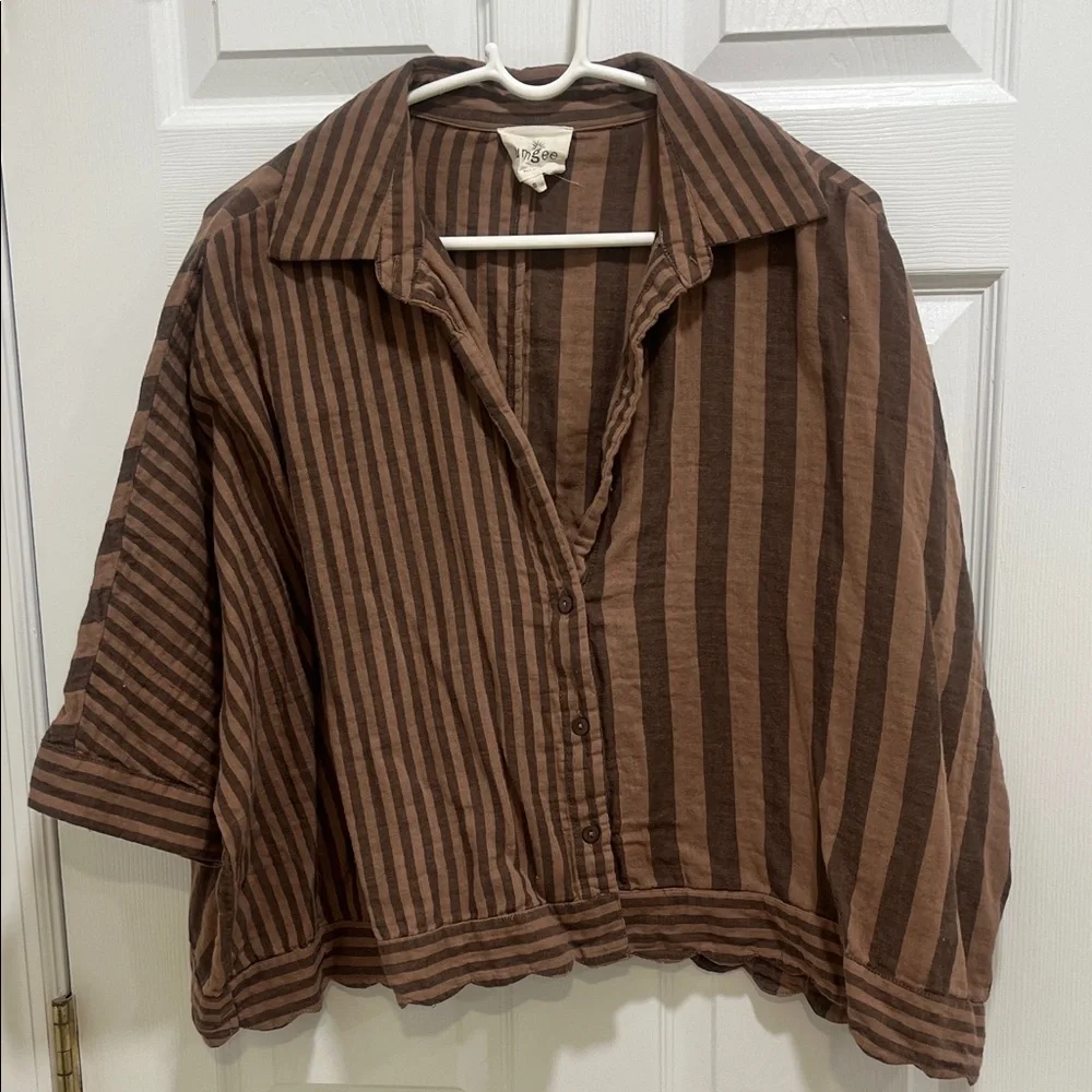 Umgee Brown Striped Casual Shirt - Picture 1 of 5